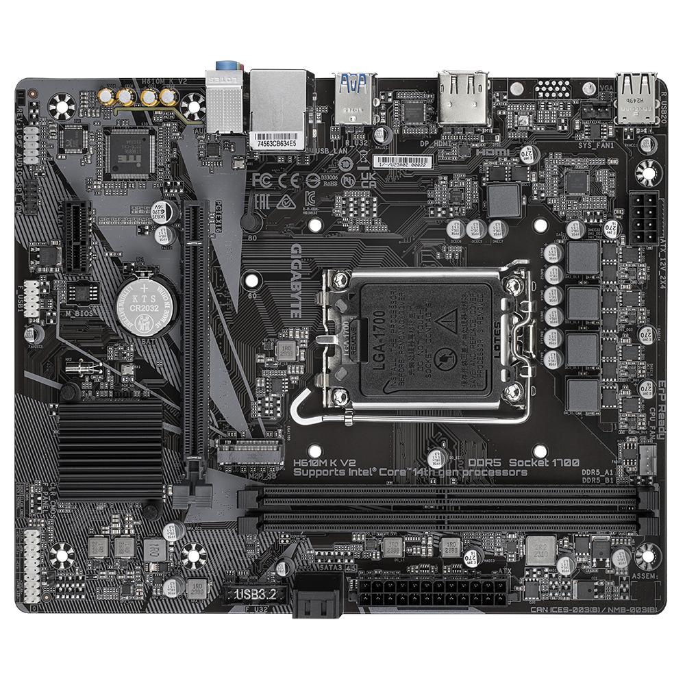 Материнская плата Gigabyte H610M K V2 Soc-1700 Intel H610 2xDDR5 mATX AC`97 8ch(7.1) GbLAN+HDMI+DP
