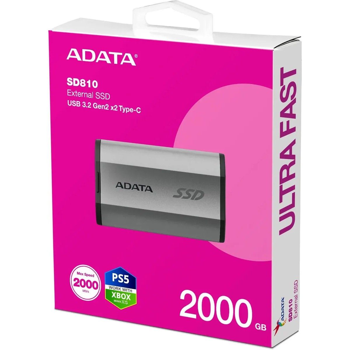 Накопитель SSD A-Data USB-C 2TB SD810-2000G-CSG SD810 1.8" серый