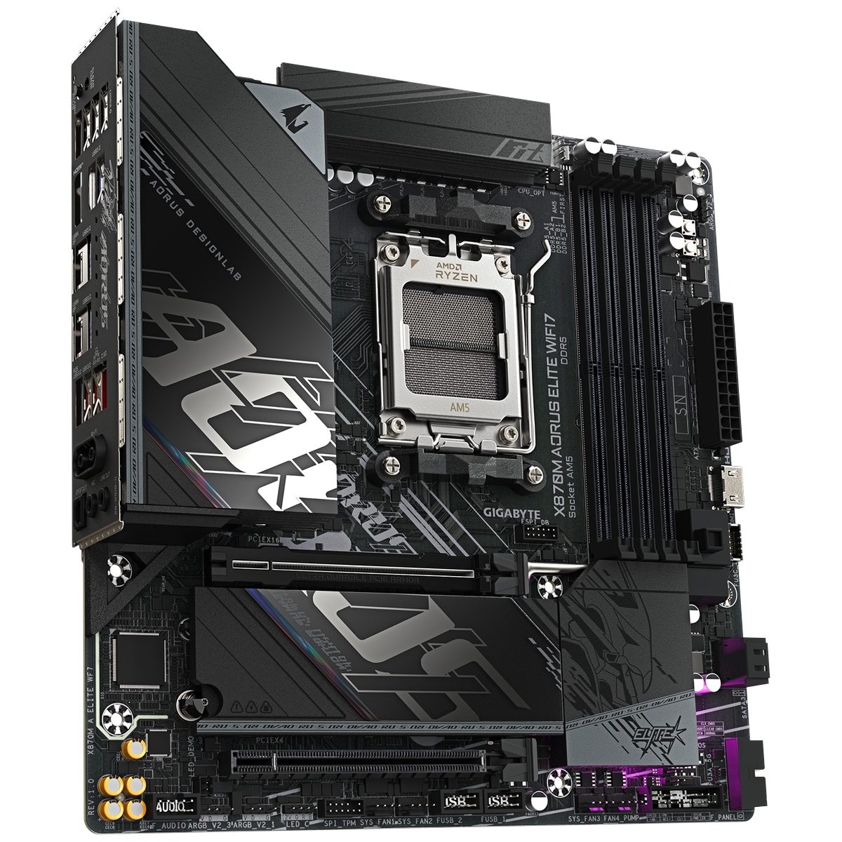 Материнская плата GIGABYTE X870M AORUS ELITE WIFI7, AM5, B850, 4*DDR5, 2*SATA, 2*M.2, 6*USB 3.2, 4*U