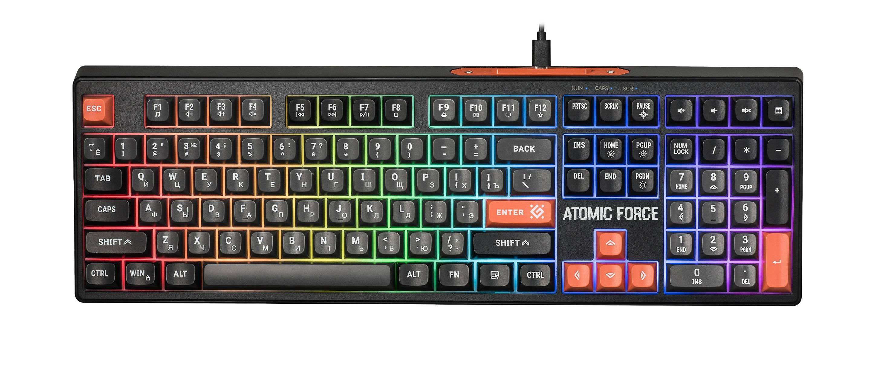 Клавиатура игровая 108кн+FN чер/бел.кл. RGB Atomic Force GK-005 45005 DEFENDER