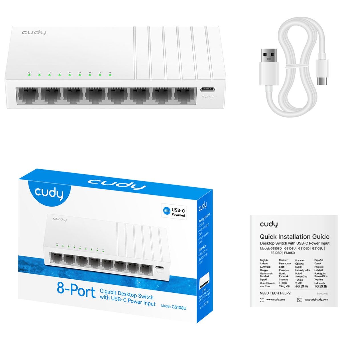 Cudy GS108U Коммутатор с 8 гигабитными портами и портом USB-C