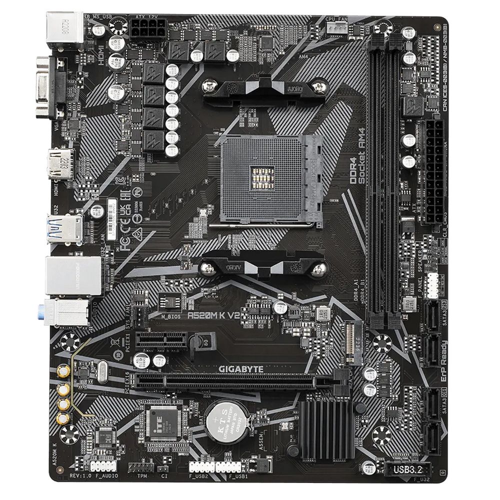 Материнская плата Gigabyte A520M K V2 Soc-AM4 AMD A520 2xDDR4 mATX AC`97 8ch(7.1) GbLAN RAID+VGA+HDM
