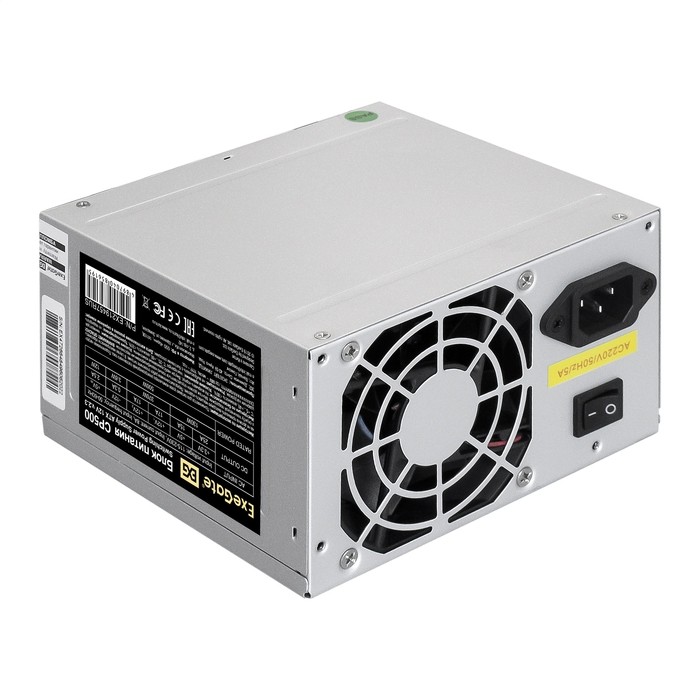 Блок питания 500W ExeGate CP500-PC (ATX, PC, 8cm silent fan, 24pin, (4+4)pin, PCI-E, 3xSATA, 2xIDE, кабель 220V в комплекте 1,8м)