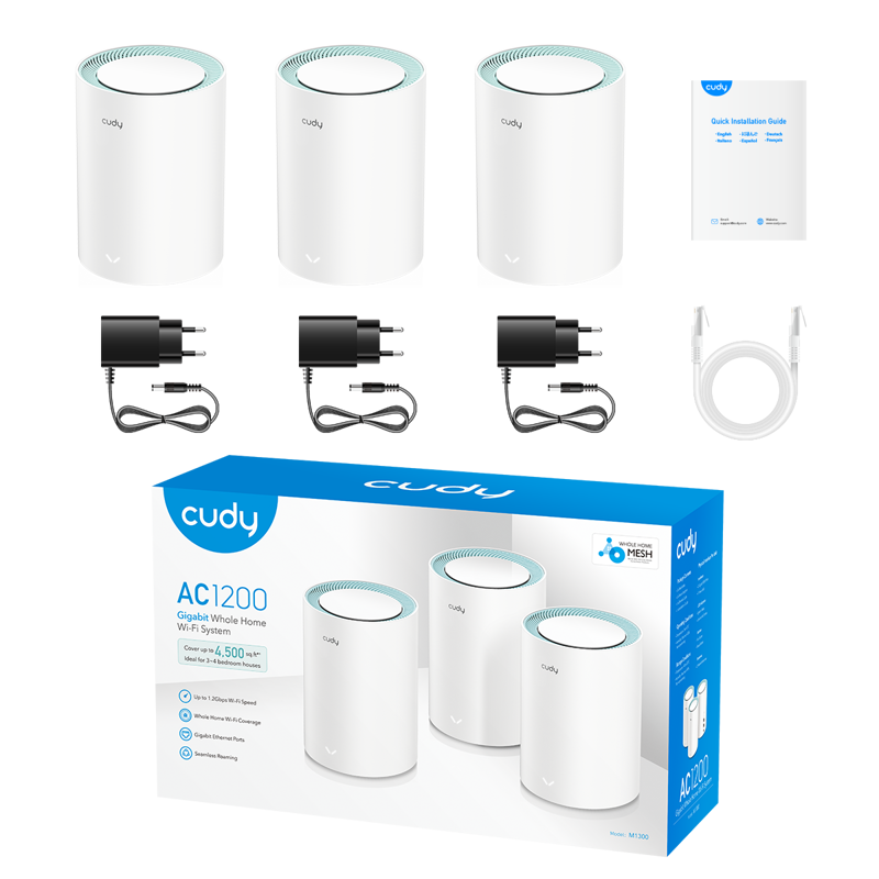 Бесшовный Mesh роутер Cudy M1300 (M1300(3-PACK)) AC1200 10/100/1000BASE-TX белый (упак.:3шт)