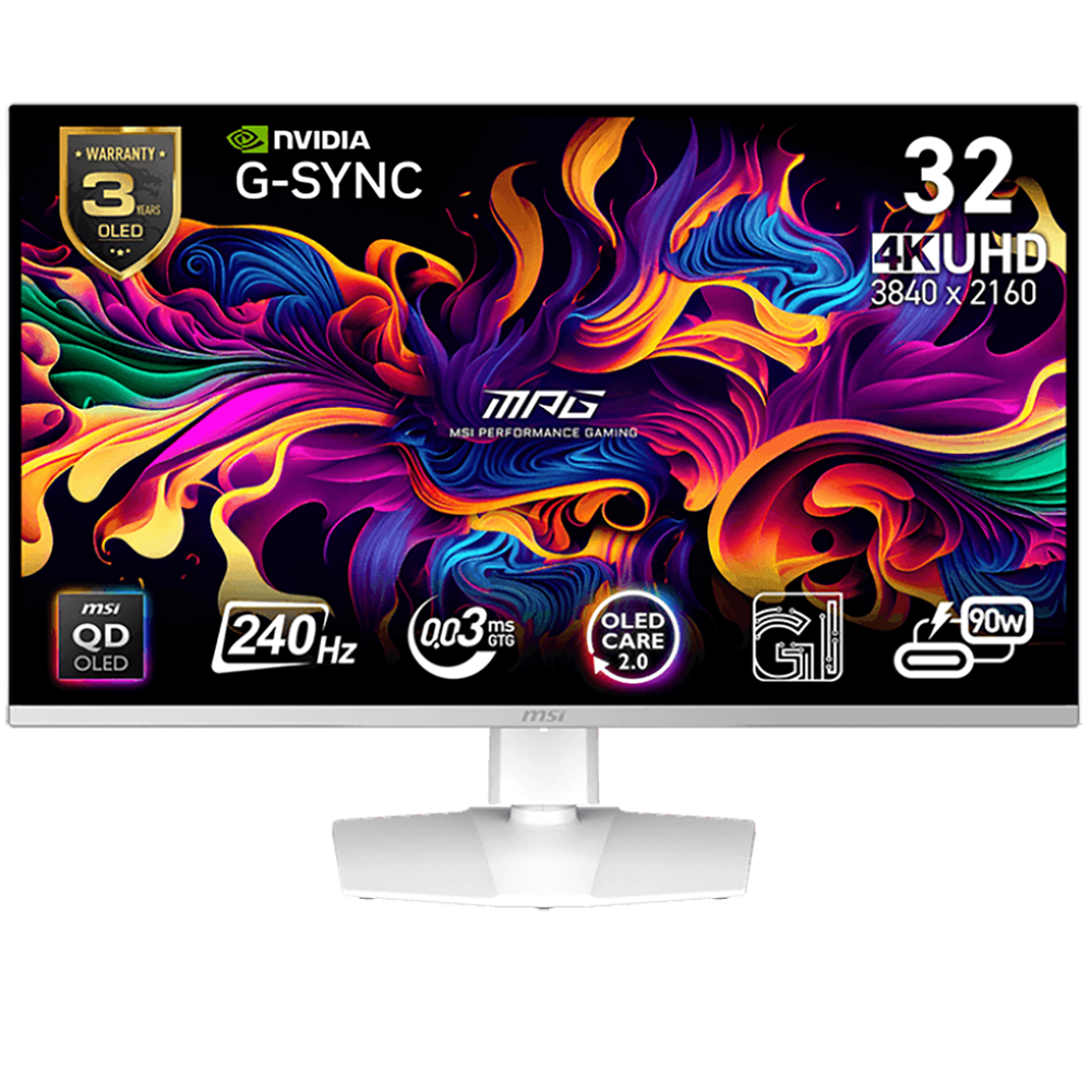 Монитор 31.5" MSI MPG 321URXW QD-OLED White (QD-OLED, 3840x2160, HDMI+HDMI+DP+Type C (90W), USB