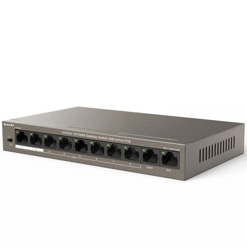 Коммутатор Tenda TEF1110P-8-63W (L2) 10x100Мбит/с 8PoE 58W неуправляемый