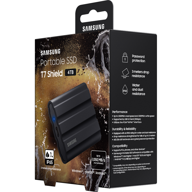 Накопитель SSD Samsung Original USB-C 4TB MU-PE4T0S/WW Shield T7 1.8" черный