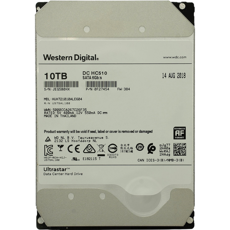 Жесткий диск HGST SATA Server 10Tb Ultrastar HE10 7200 6Gb/s 256MB 0F27488 1 year warranty (replacem