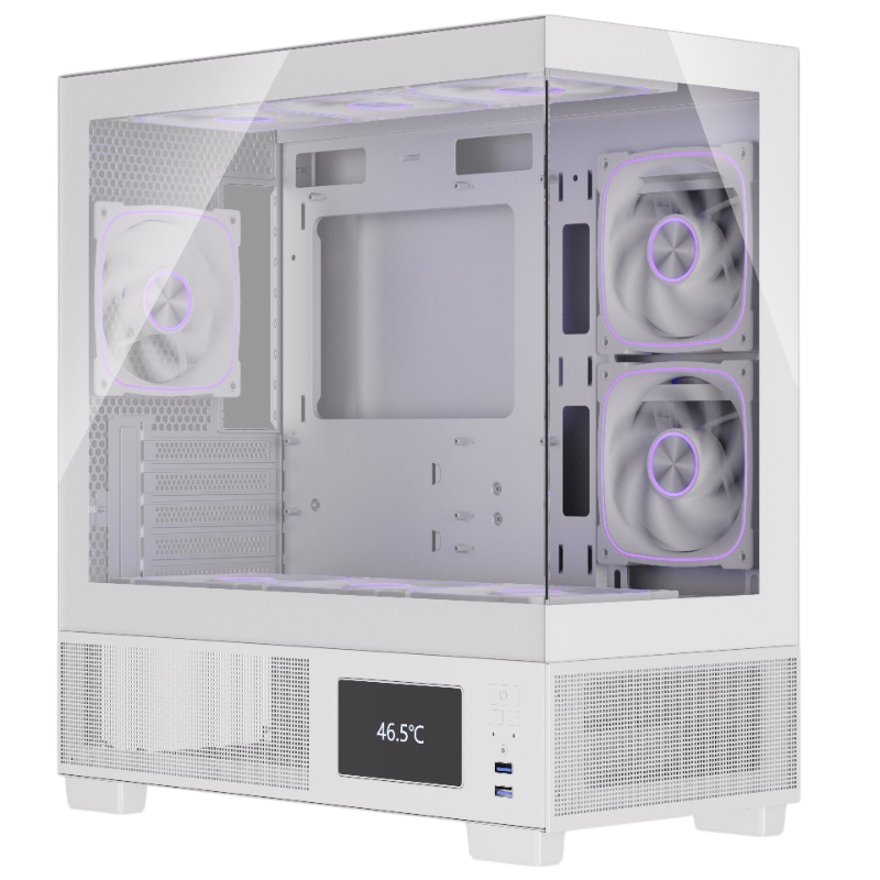 Корпус без блока питания/ Case FPMAX Diamond E1 PLUS WH, Midi-Tower, TG, LCD, 3x120mm ARGB, 2xUSB-A 3.0, ATX, mATX, mITX White