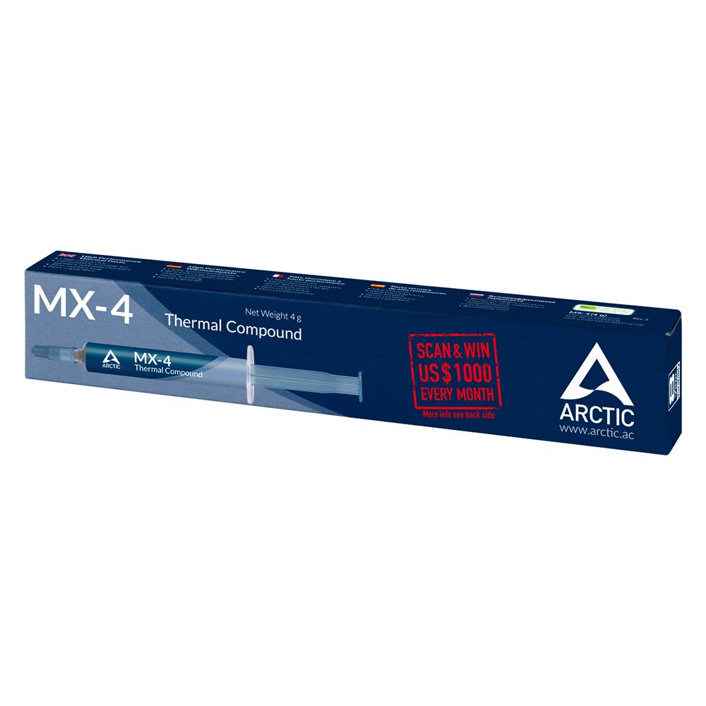 Термопаста Arctic MX-4 (4g)  2.50 g/cm³  870 poise 3.8 X 1013 Ω-cm -50~150 °C Grey