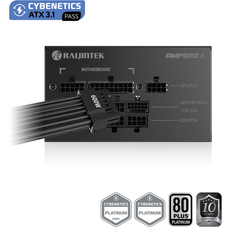 Блоки питания Raijintek AMPERE II 1200, 1200W 80+ Platinum (ATX, 3.1, PCIe 5.1, Full-modular, 1x24(2