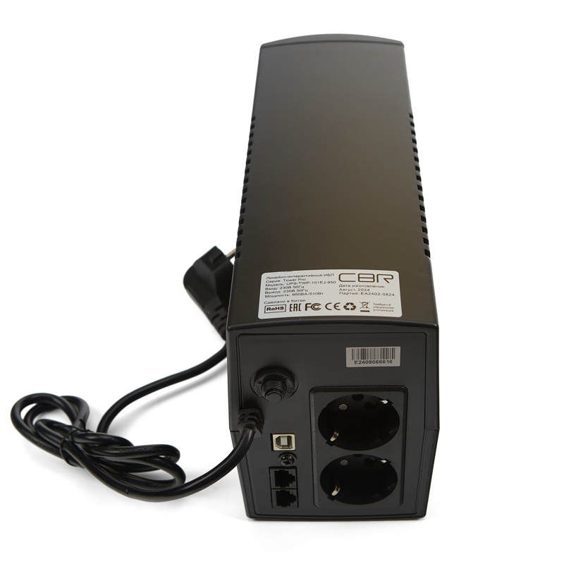 ИБП CBR [UPS-TWP-101EJ-850] 850VA/510W, Schuko CEE 7 x2 outlets, LED, USB Type-B, RJ11/45 AVR, SEC, 
