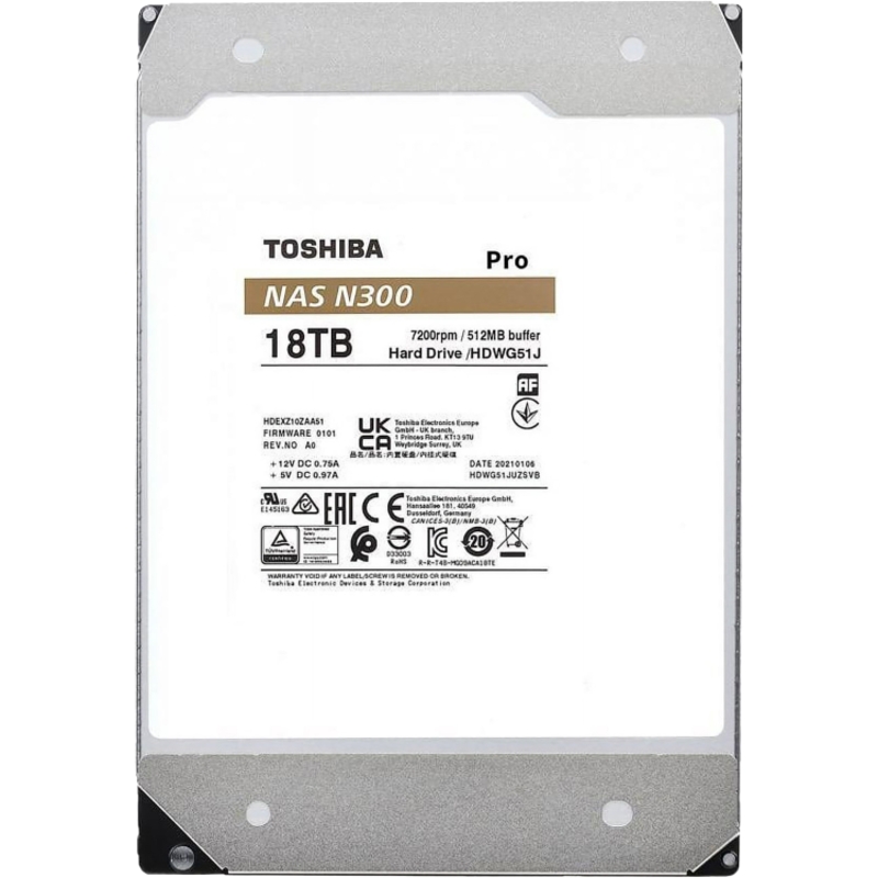 Жесткий диск Toshiba N300 NAS PRO SATA3 3.5" 18TB 7200 512Mb 6Gb/s 1 year warranty