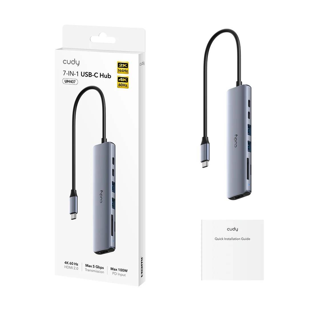 Концентратор USB Type-C Cudy UH407, HDMI, 2хUSB-A, 1хUSB-С, SD-card, TF-card