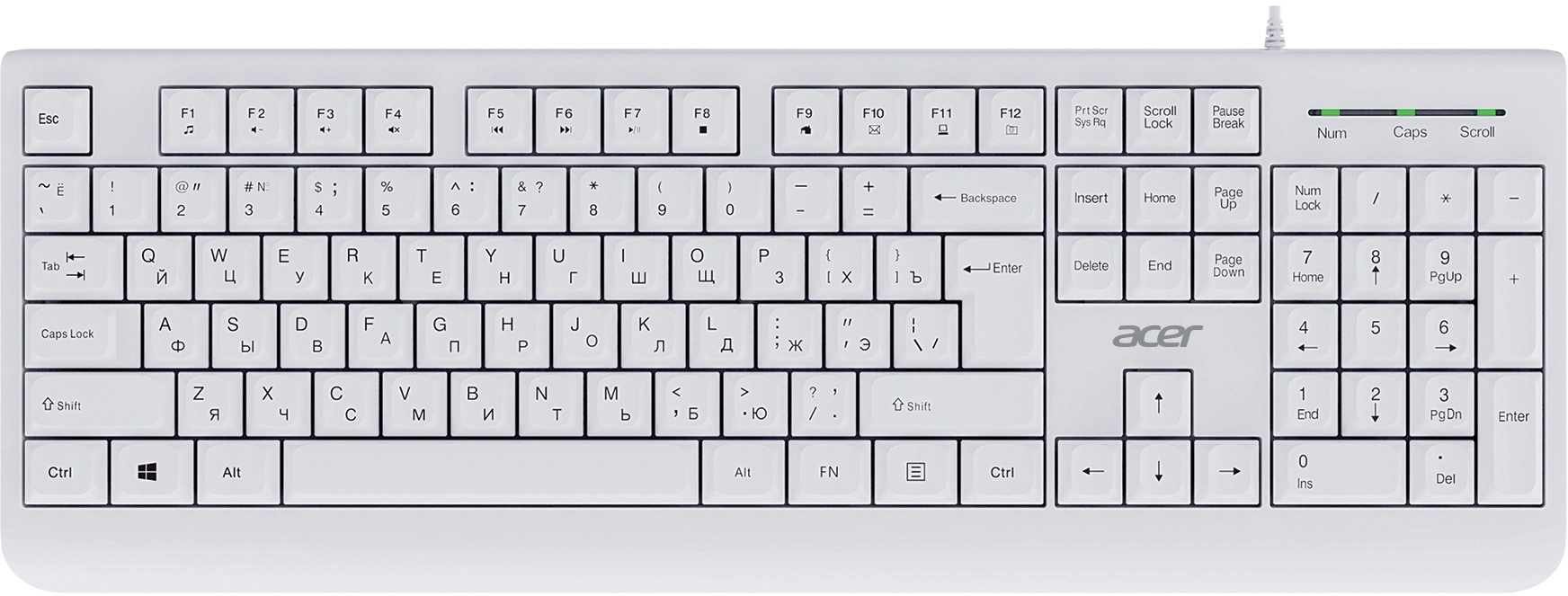 Клавиатура Acer OKW400 белый USB Multimedia (ZL.KBDEE.01B) кабель 1.8м
