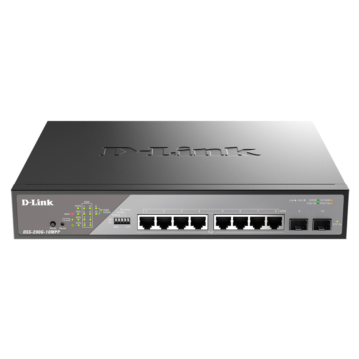 Коммутатор D-Link DSS-200G-10MPP/A1A (L2) 8x1Гбит/с 2SFP 8PoE++ 242W настраиваемый