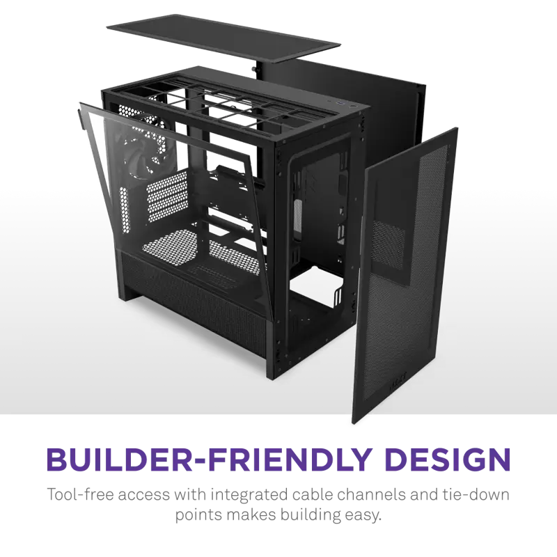 Корпус NZXT H3 Flow (2025), Midi-Tower, TG, 1x120mm, 1xUSB-A 3.2 + 1xUSB-C 3.2, mATX, mITX Black