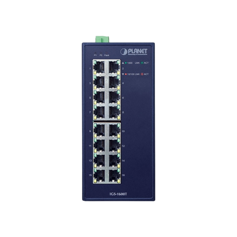 Коммутатор PLANET IGS-1600T IP30 Industrial 16-Port 10/100/1000T Gigabit Ethernet Switch (-40~75 deg