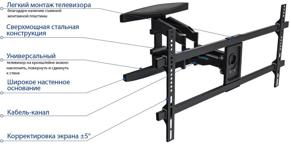 Кронштейн для телевизора Kromax ATLANTIS-65 черный 40"-90" макс.45кг настенный поворотно-выдвижной и