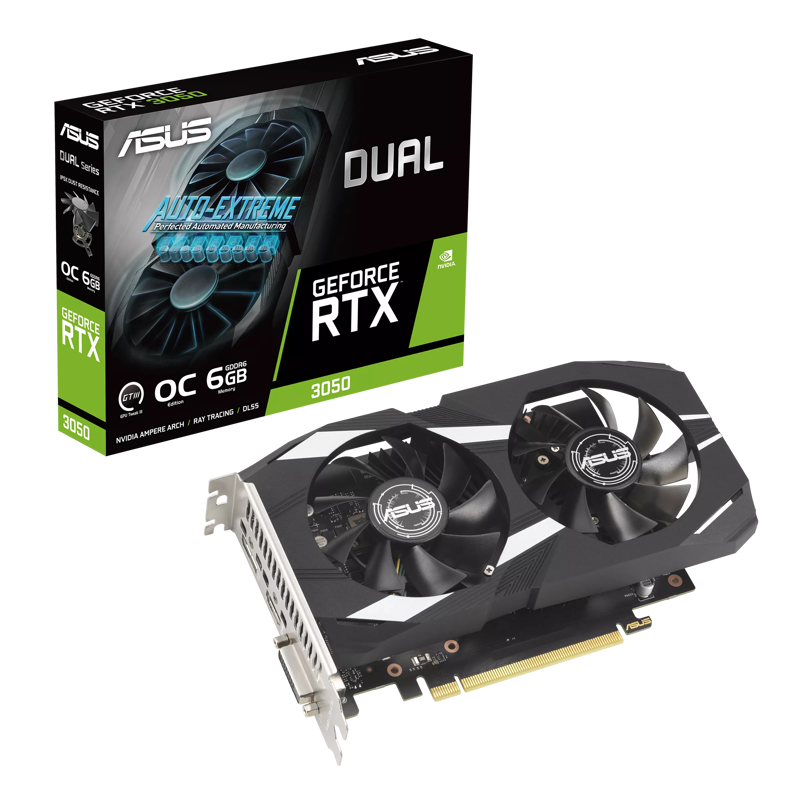 Видеокарта Asus PCI-E 4.0 DUAL-RTX3050-O6G NVIDIA GeForce RTX 3050 6Gb 96bit GDDR6 1507/14000 DVIx1 
