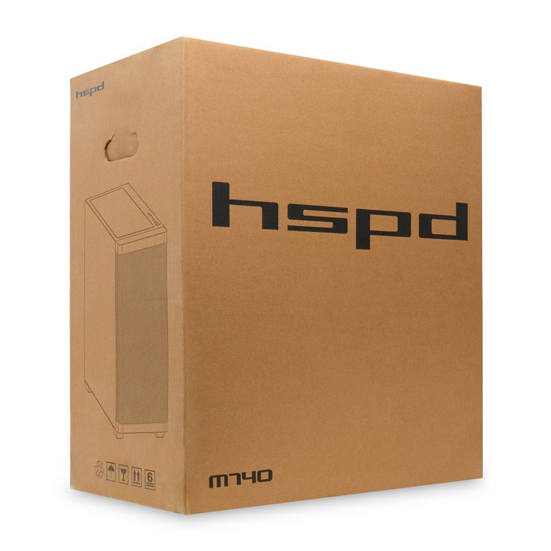 Корпус HSPD M740, Mesh Mid Tower, Black, TG, 0.6 SPCC, no fans, E-ATX, ATX, mATX, mITX, 170/400/200m