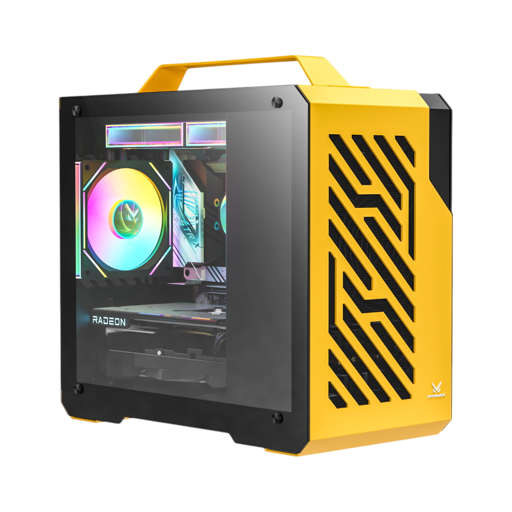 Корпус без блока питания/ Case FPMAX Air Cube G3 Yellow, Mini-Tower, TG, 1x120mm ARGB, 1xUSB-A 3.0 + 1xUSB Type-C, mATX, mITX Yellow