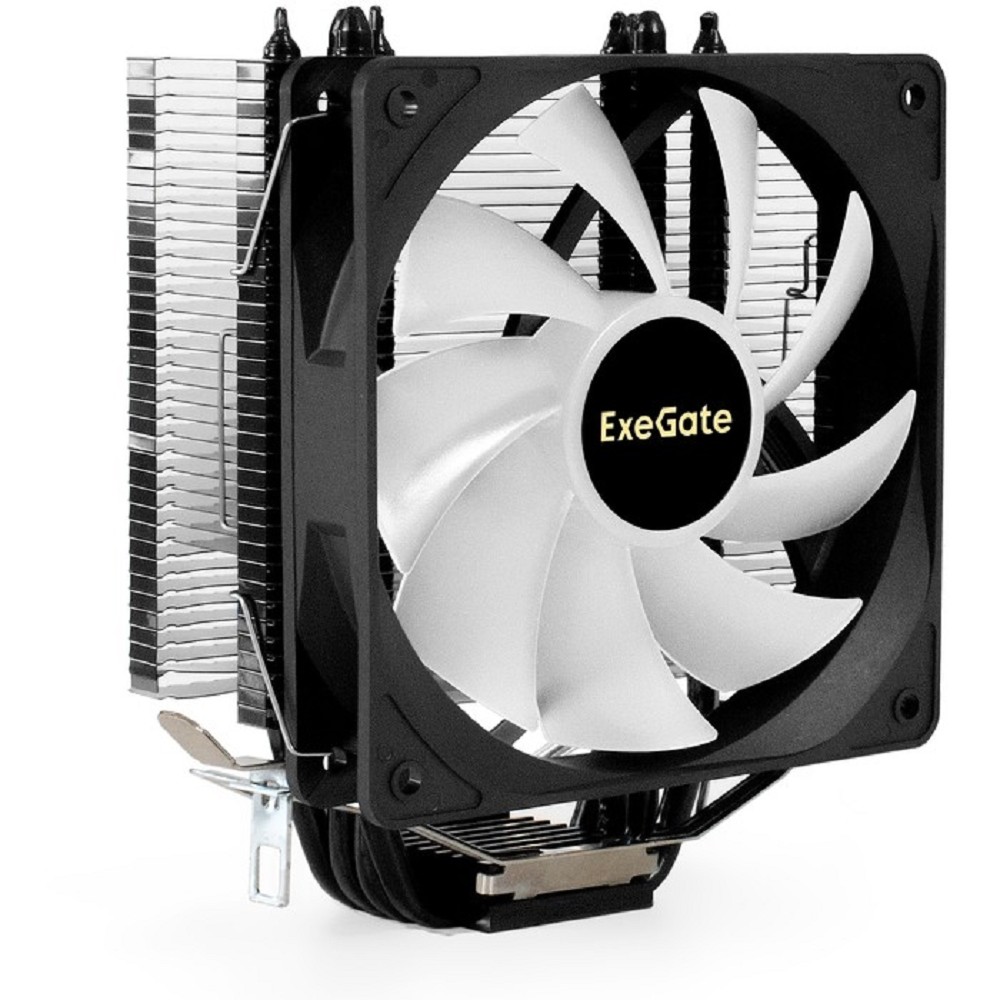 Кулер ExeGate Dark Magic EE400XL-PWM.ARGB (Al+Cu, черное покрытие, 4 тепл.трубки, LGA1954/1851/1700/1200/115x/AM5/AM4, TDP 125W, Fan 120mm, PWM, 800-2400RPM, Hydro bearing, 4 pins+5V 3Pins ARGB connector, 11-37db, 465г, ARGB подсветка, с термопастой, на з