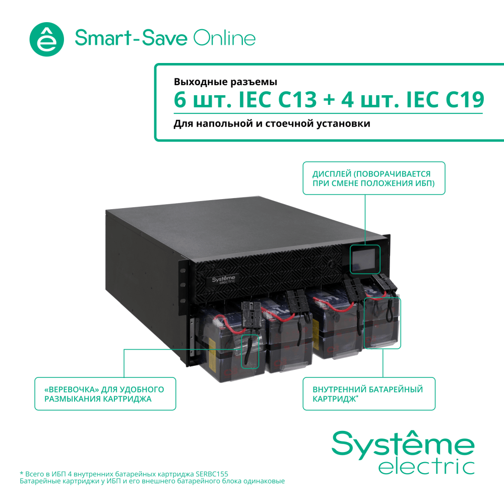 Источник бесперебойного питания Systeme Electriс SRT SRTSE5KRTXLIEC-NC 5000Вт 5000ВА черный
