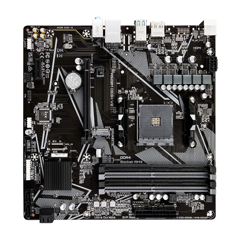 Материнская плата Gigabyte A520M DS3H V2 Soc-AM4 AMD A520 4xDDR4 mATX AC`97 8ch(7.1) GbLAN RAID+HDMI