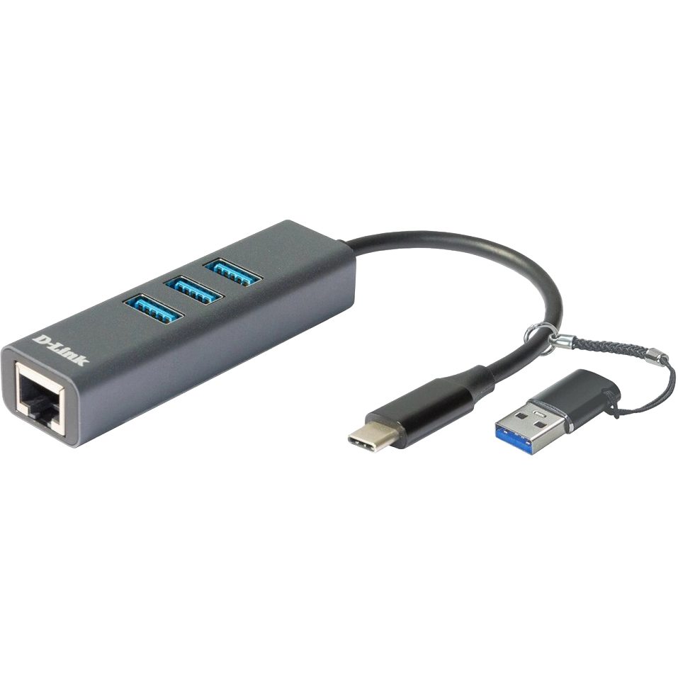 D-Link DUB-2332/A1A Сетевой адаптер Gigabit Ethernet / USB Type-C с 3 портами USB 3.0 и переходником