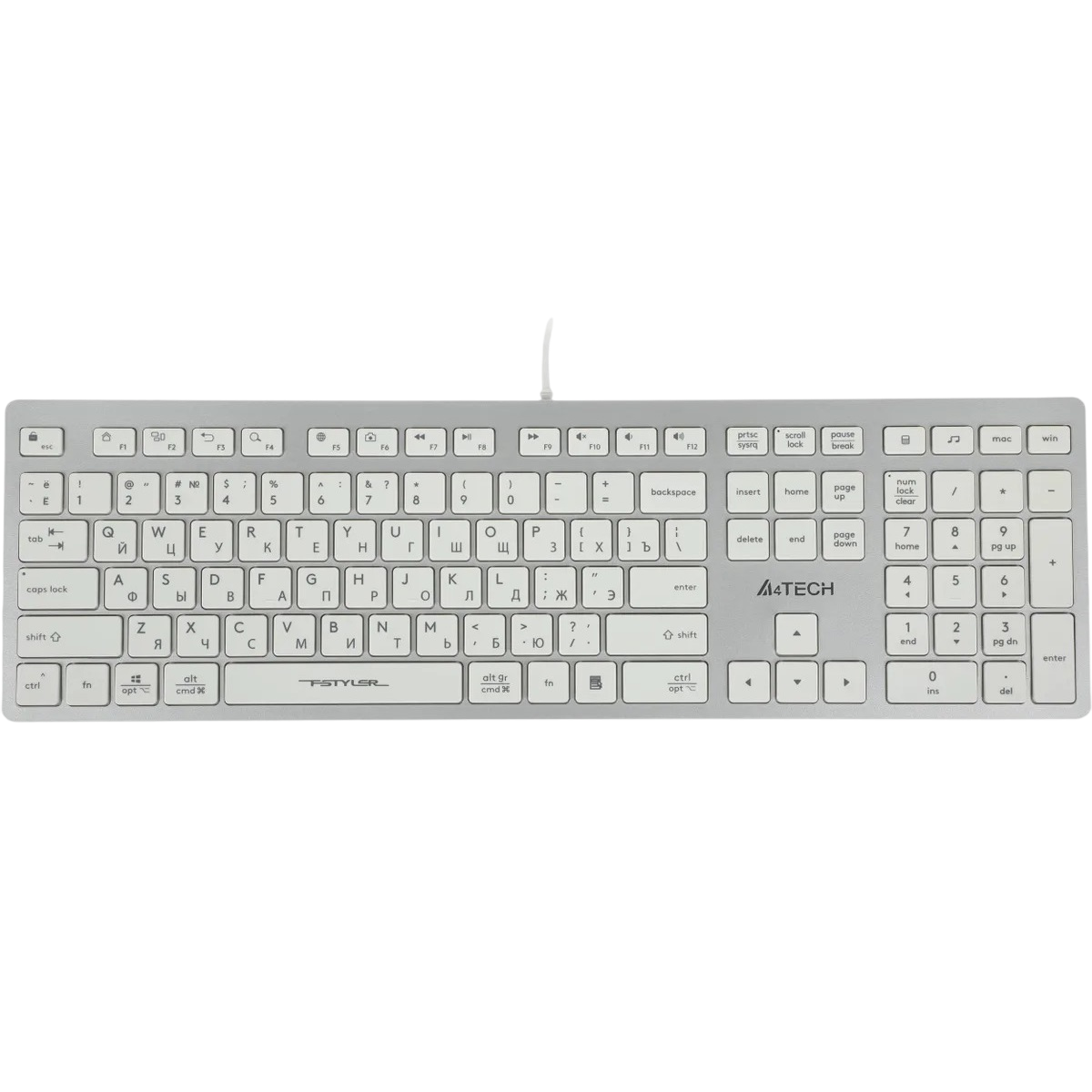Клавиатура A4Tech FX50 белый USB slim Multimedia (FX50 WHITE) кабель 1.5м