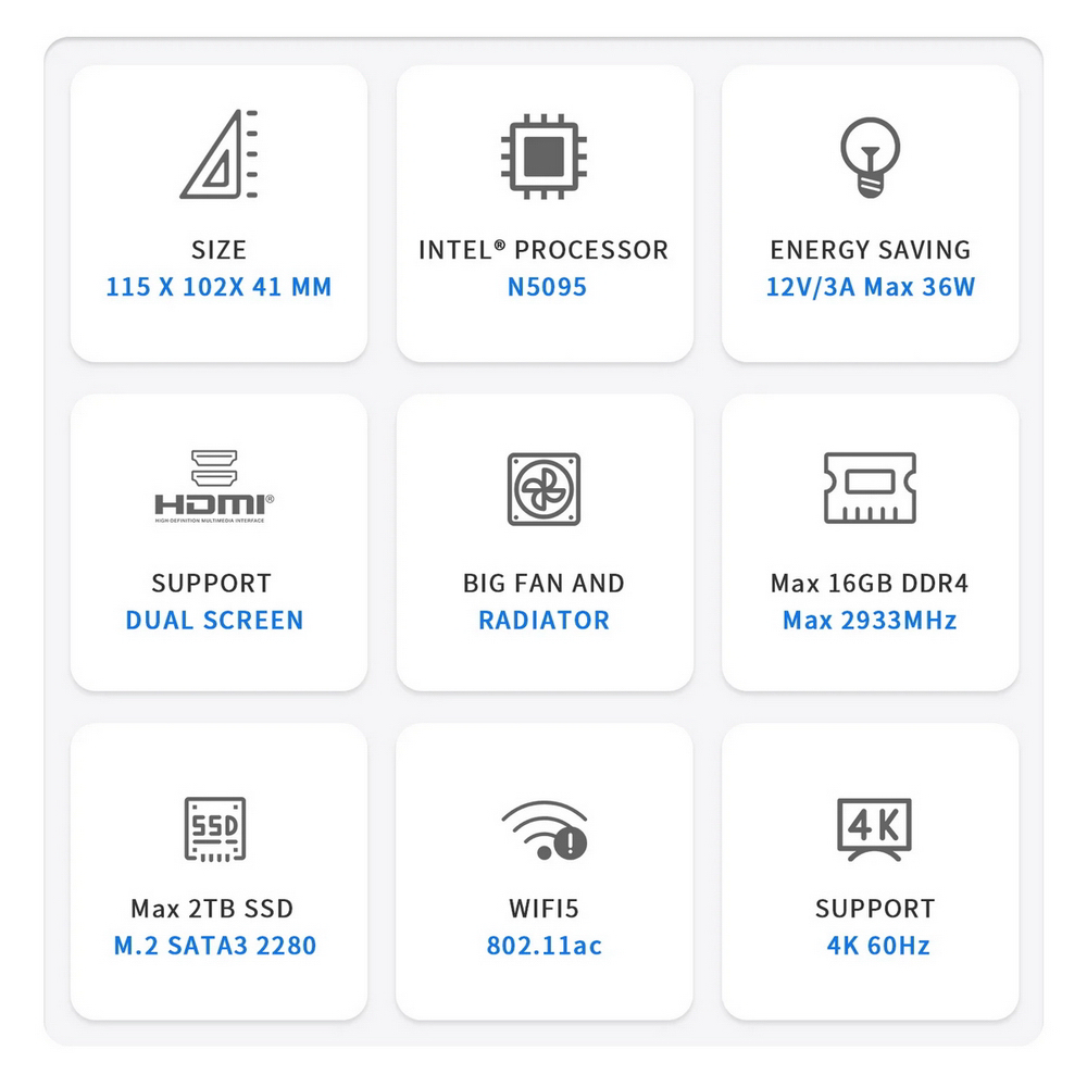 Мини-компьютер Beelink MINI S, CPU: Intel® Celeron® N5095 Processor , 4C/4T , GPU : Intel® UHD Graph