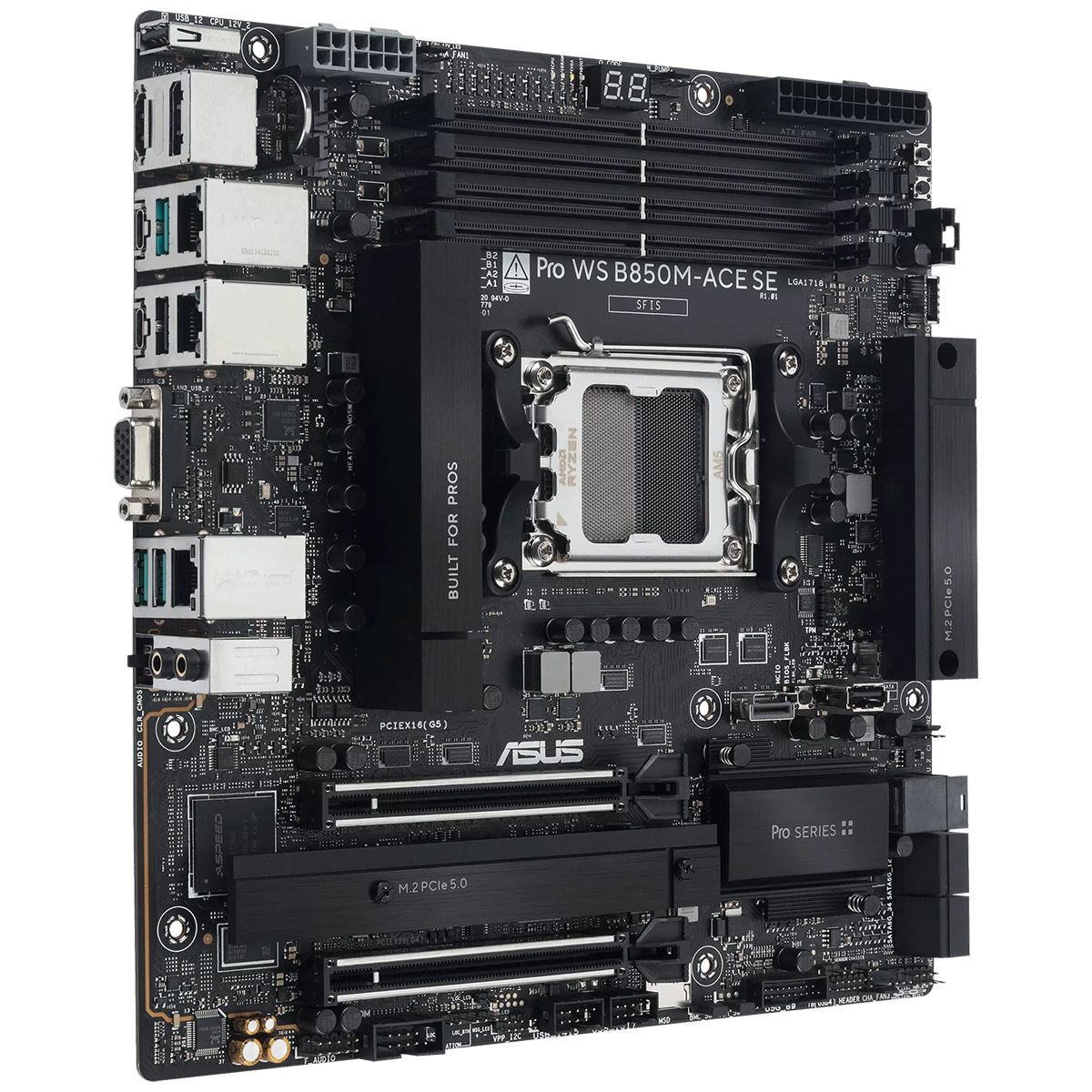 материнская плата ASUS PRO WS B850M-ACE SE, B850, AM5, 4*DDR5, 4*SATA, 2*M.2, 1*USB 3.2, 6*USB 2.0, 