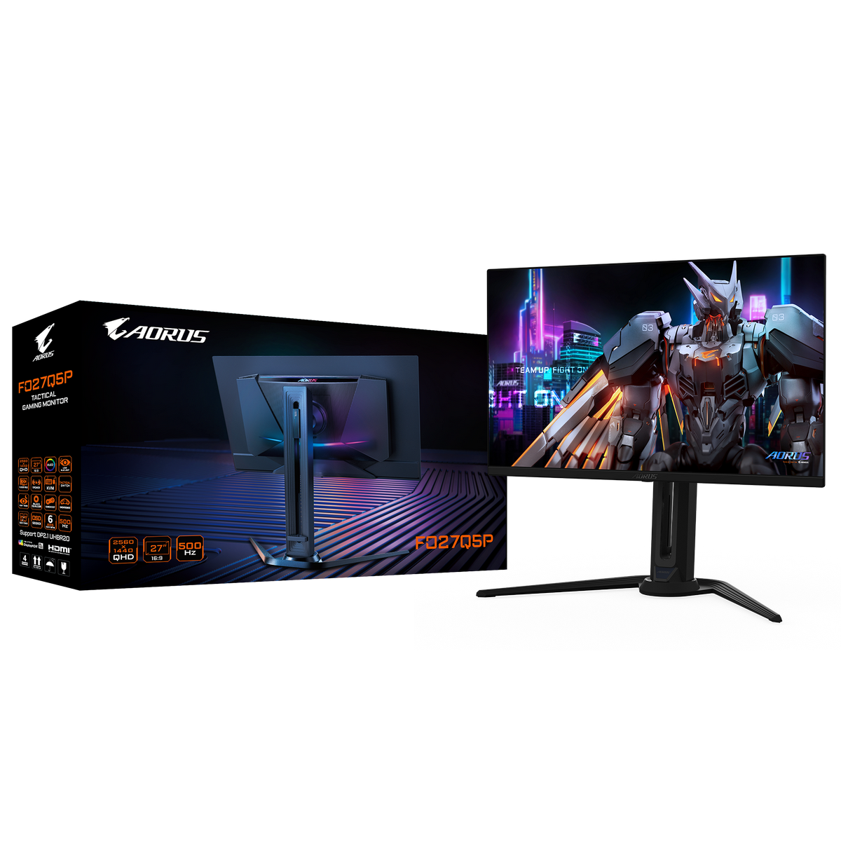Монитор 27" Gigabyte AORUS FO27Q5P EK Black (QD-OLED, 2560×1440, 500Hz, 300 cd/m, 1,5M:1, 2xHDM