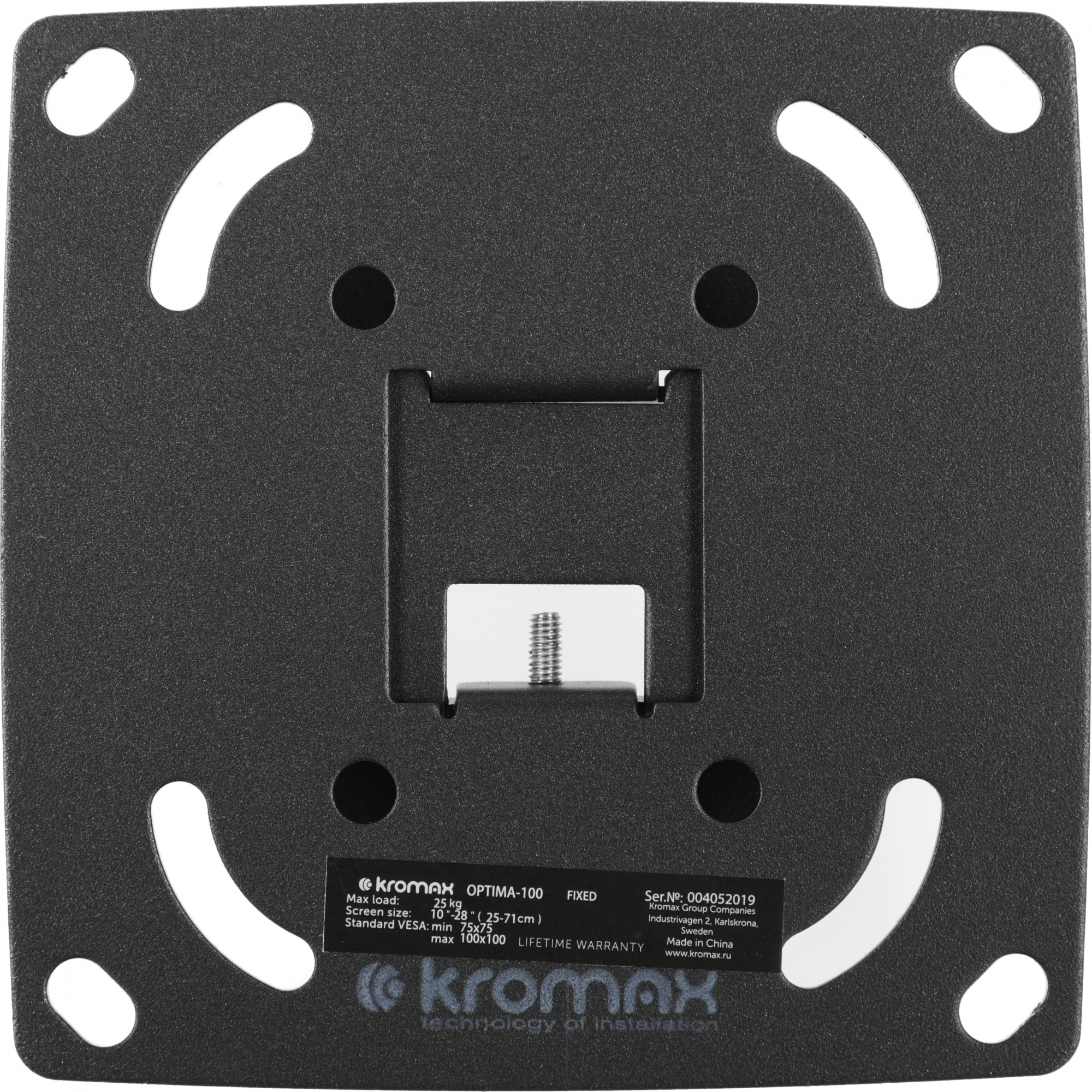 Кронштейн для телевизора Kromax OPTIMA-100 черный 10"-28" макс.25кг настенный фиксированный