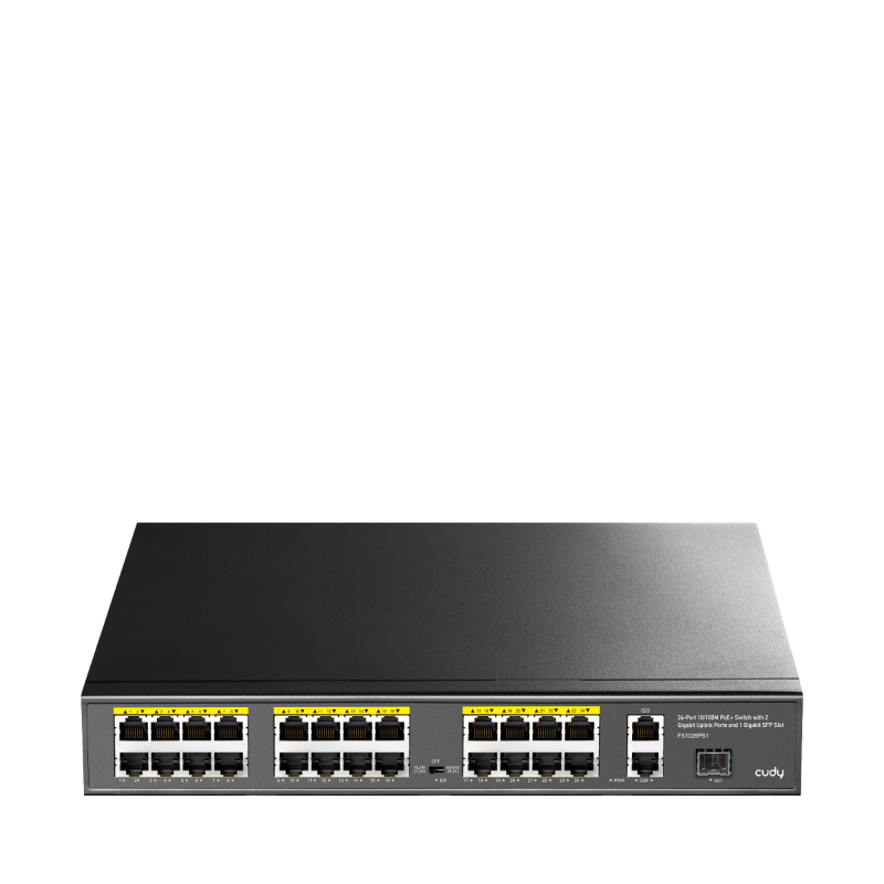 Коммутатор Cudy FS1026PS1 (L2) 24x100Мбит/с 2x1Гбит/с 1SFP 24PoE 24PoE+ 300W неуправляемый