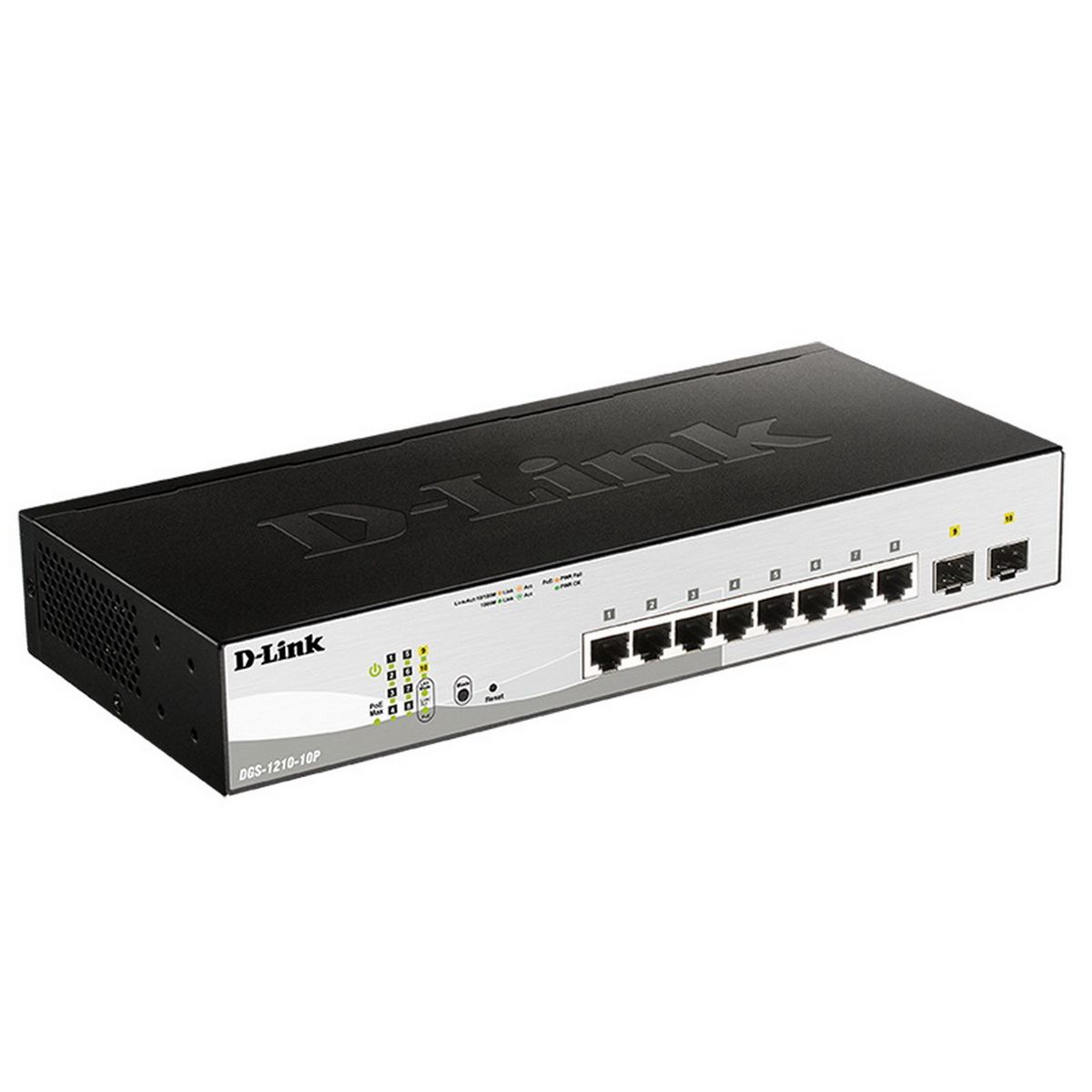 Коммутатор D-Link DGS-1210-10P DGS-1210-10P/FL2A (L2+) 8x1Гбит/с 2xКомбо(1000BASE-T/SFP) 8PoE 8PoE+ 