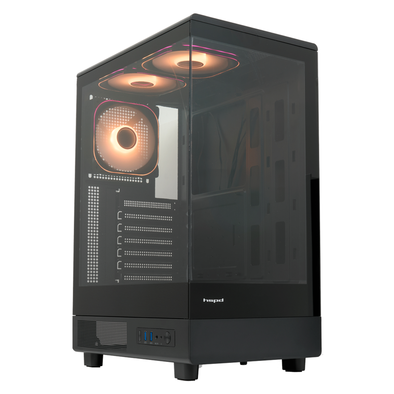 Корпус HSPD F510, Panoramic Mid Tower, Black, TG, 0.5 SPCC, 3x120mm ARGB ATX, mATX, mITX 180/280/160