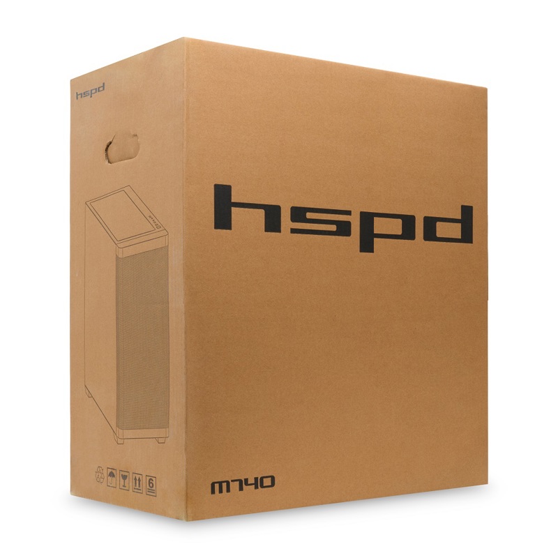 Корпус HSPD M740, Mesh Mid Tower, White, TG, 0.6 SPCC, no fans, E-ATX, ATX, mATX, mITX, 170/400/200m