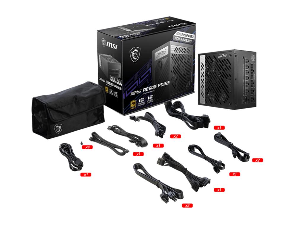 Блок питания MSI MPG A850G PCIE5, 850W, Intel ATX 12V, APFC, 13.5cm Fan, 80+ Gold, Fully-Modular, Re