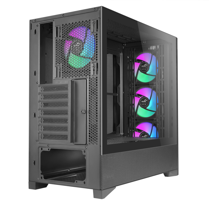 Корпус SAMA V42 Black, Midi-Tower, TG, 4x120mm ARGB, 2xUSB 3.0 + 1xUSB 3.2 Type-C, ATX, mATX, mITX B