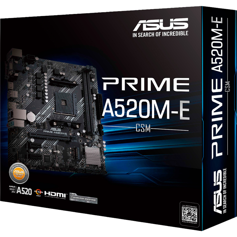 Материнская плата Asus PRIME A520M-E/CSM Soc-AM4 AMD A520 2xDDR4 mATX AC`97 8ch(7.1) GbLAN RAID+VGA+