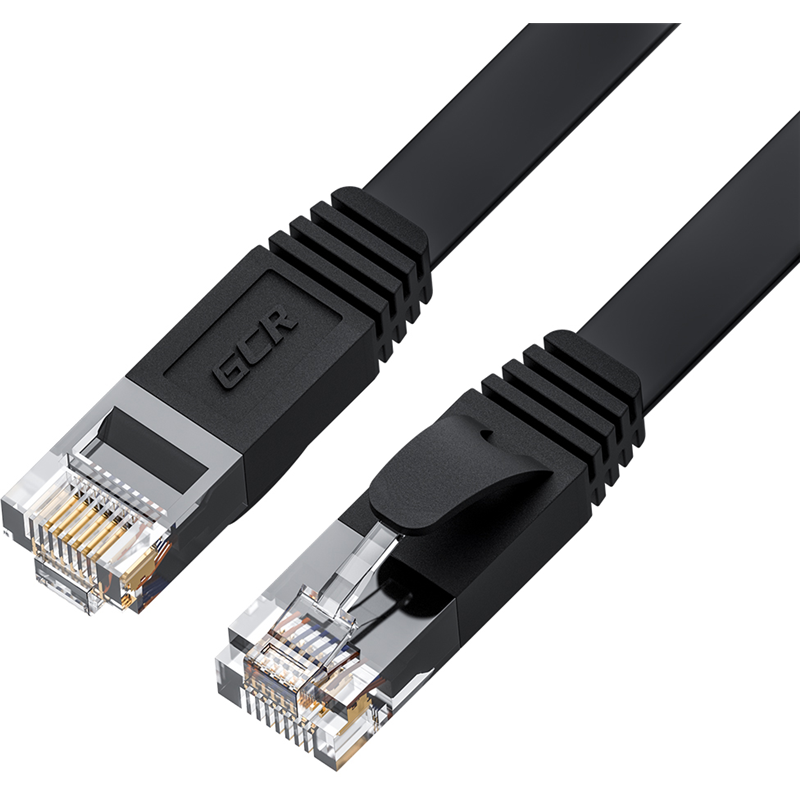 Патч-корд PROF плоский прямой 3.0m, UTP медь кат.6, черный, 30 AWG, ethernet high speed 10 Гбит/с, R