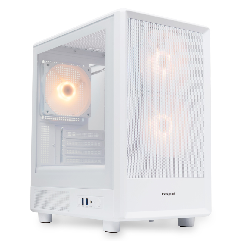 Корпус HSPD M310, Mesh Mini-tower, White, TG, 0.4 SPCC, 3x120mm ARGB mATX, mITX 180/280/160mm 1x2.5"