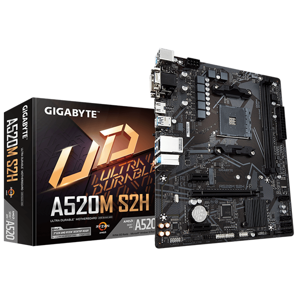 Материнская плата Gigabyte A520M S2H Soc-AM4 AMD A520 2xDDR4 mATX AC`97 8ch(7.1) GbLAN RAID+VGA+DVI+