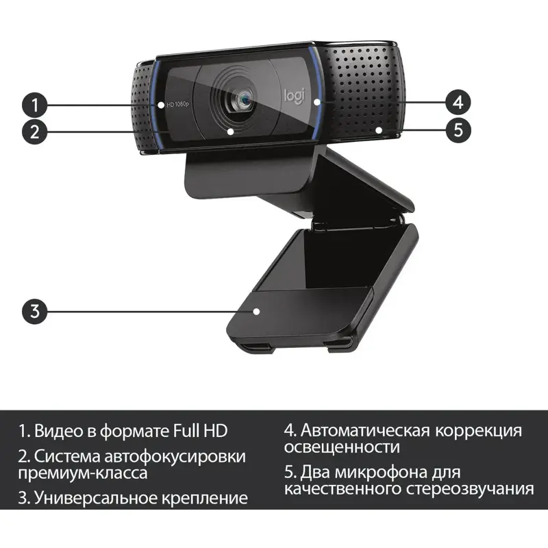 Камера Web Logitech HD Pro C920 черный 2Mpix (1920x1080) USB2.0 с микрофоном (960-000998)