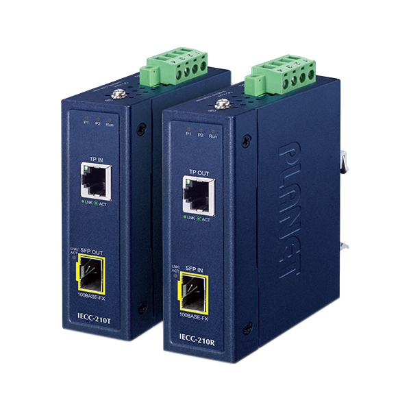 медиаконвертер/ PLANET Industrial EtherCAT Media Converter Kit (IECC-210T + IECC-210R, -40~75 degrees C, Dual 9~48V DC, 1 x 100TX RJ45, 1 x 100FX SFP, BECKHOFF EtherCAT conformance test tool verified)