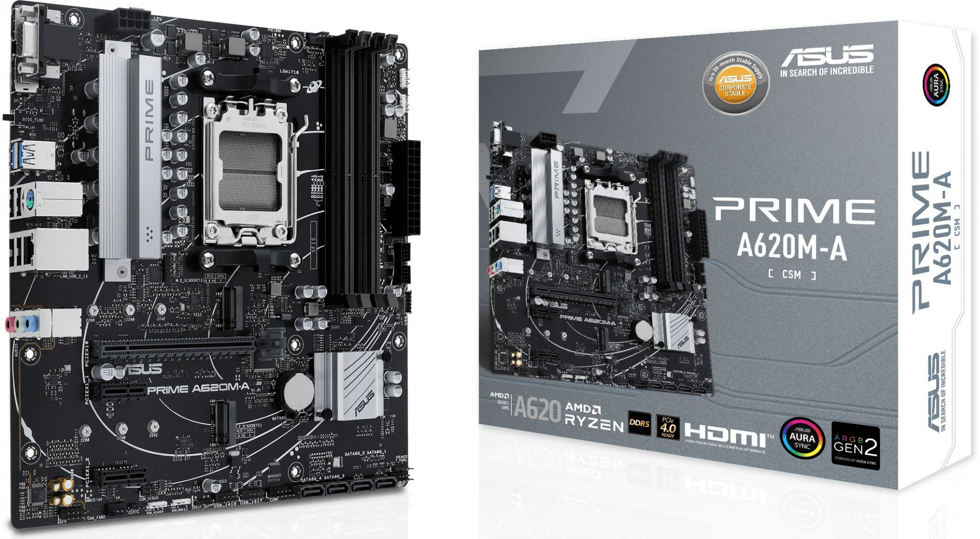 Материнская плата Asus PRIME A620M-A-CSM Socket AM5 AMD A620 4xDDR5 mATX AC`97 8ch(7.1) GbLAN RAID+V