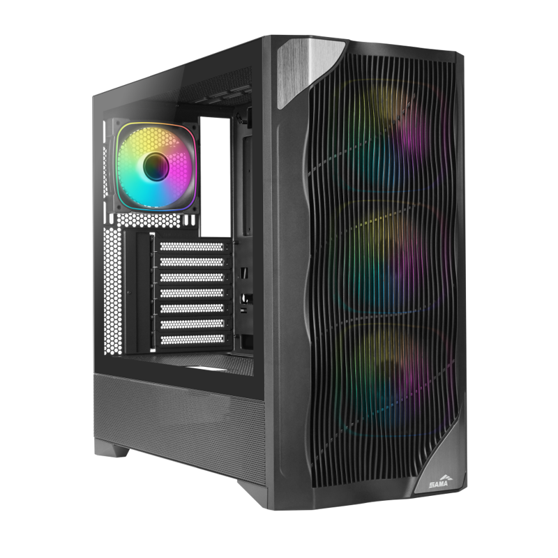 Корпус SAMA V42 Black, Midi-Tower, TG, 4x120mm ARGB, 2xUSB 3.0 + 1xUSB 3.2 Type-C, ATX, mATX, mITX B