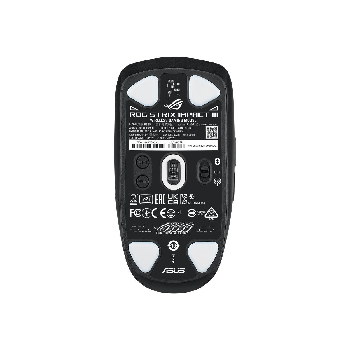 Мышь ASUS P520 ROG STRIX IMPACT III WL 57-72g 36,000DPI Bluetooth 5.1 2.4GHz 6buttons